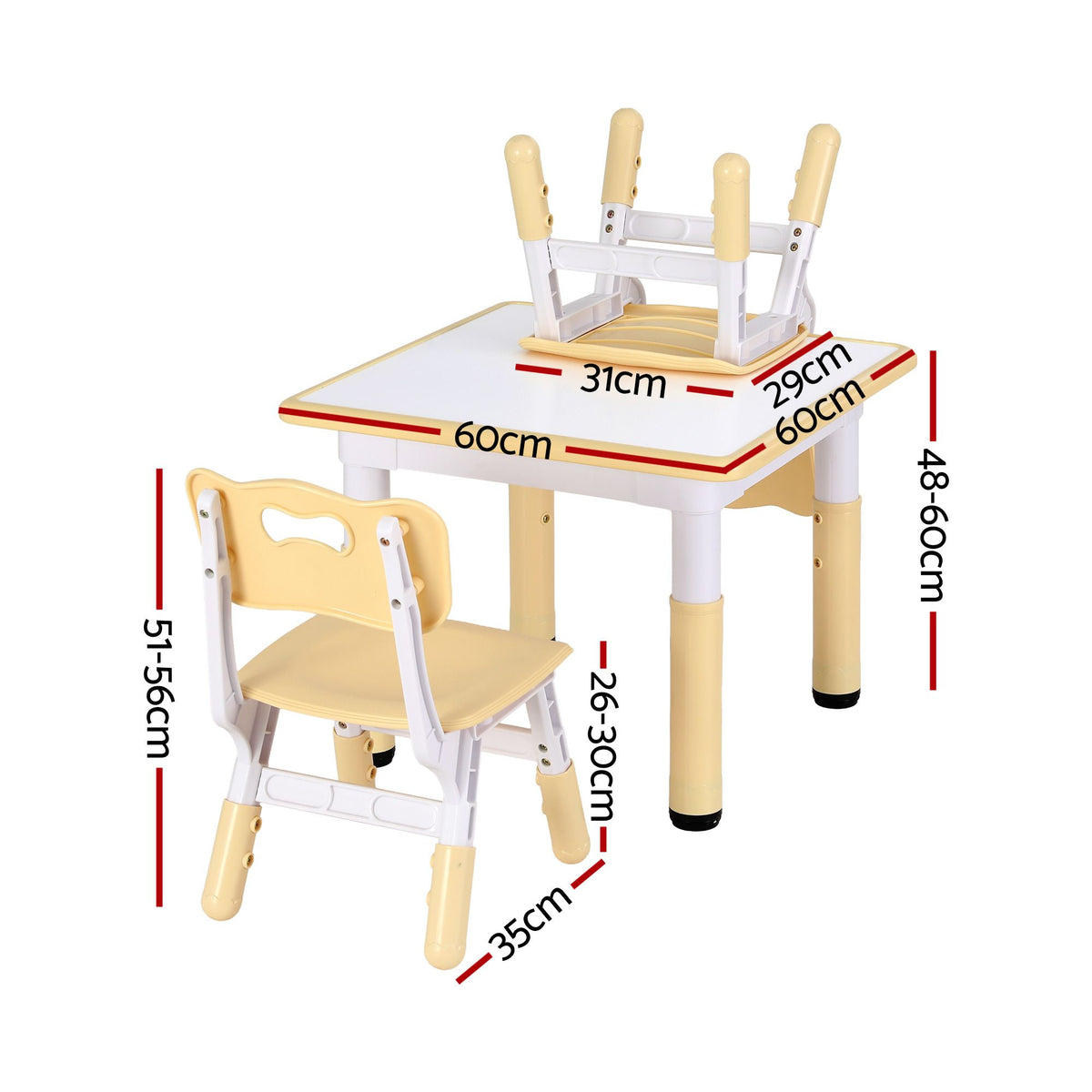 Keezi Kids Table and 2 Chairs Set Height Adjustable Toddler Desk and Chair Set for Ages 3-8 – Yellow — product image 2