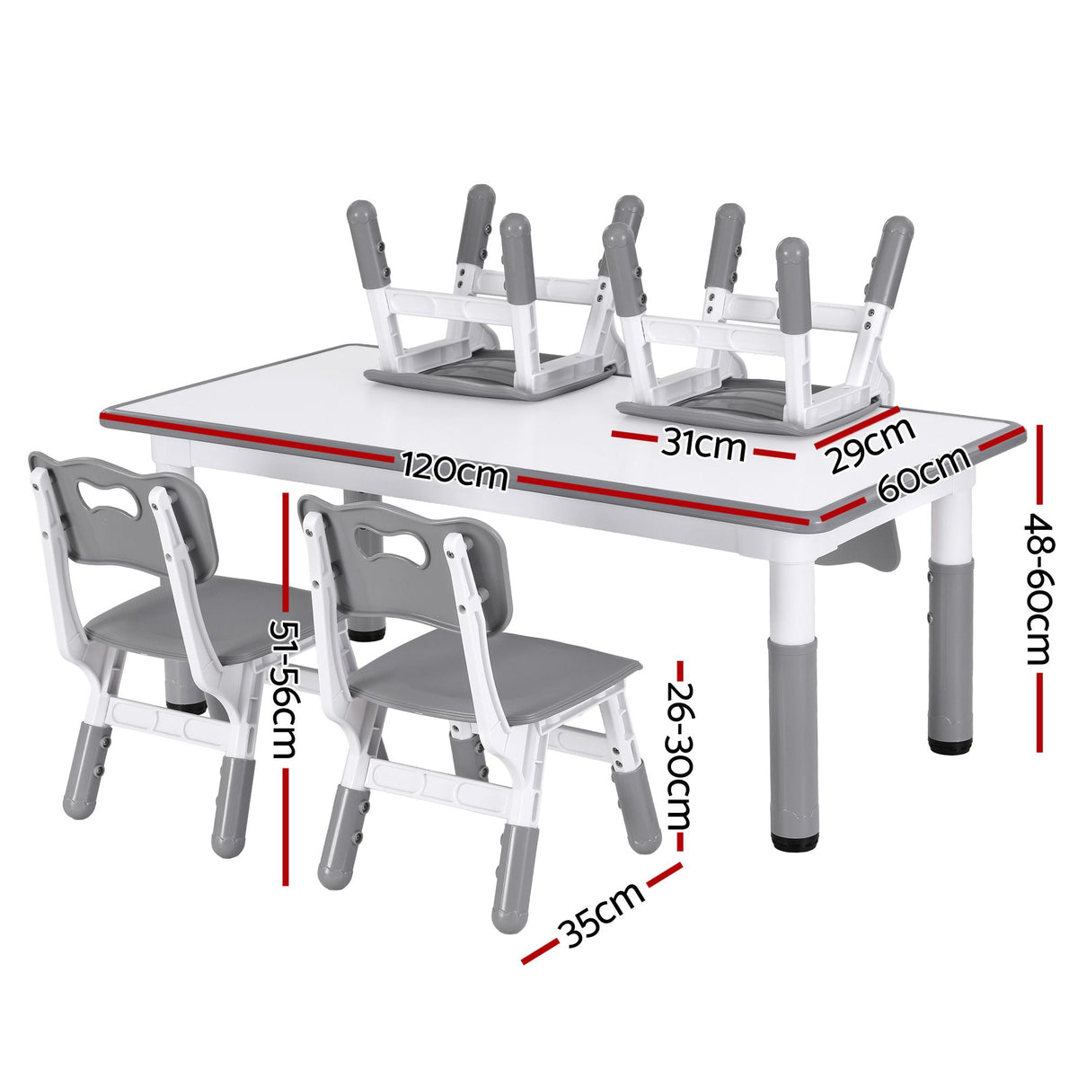 Keezi Kids Table and 4 Chairs Set Height Adjustable Toddler Desk and Chair Set for Ages 3-8 – Grey — product image 2