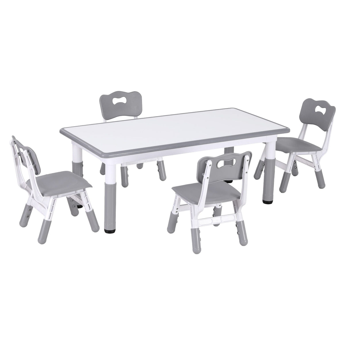 Keezi Kids Table and 4 Chairs Set Height Adjustable Toddler Desk and Chair Set for Ages 3-8 – Grey — product image 3
