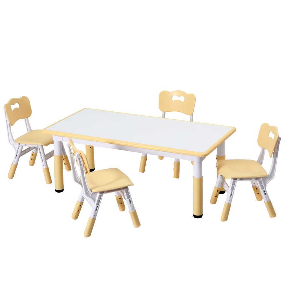 Keezi Kids Table and 4 Chairs Set Height Adjustable Toddler Desk and Chair Set for Ages 3-8 – Yellow — product image 1