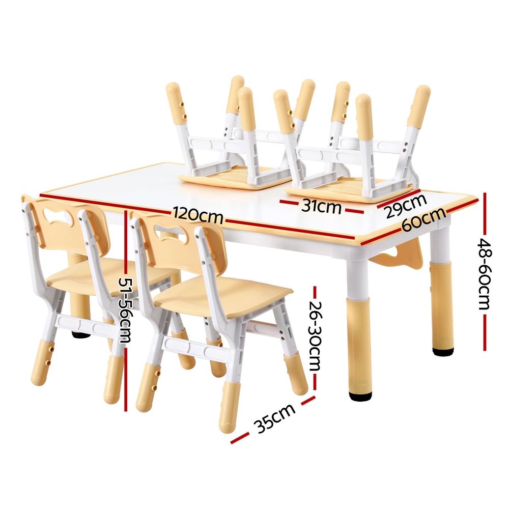 Keezi Kids Table and 4 Chairs Set Height Adjustable Toddler Desk and Chair Set for Ages 3-8 – Yellow — product image 2