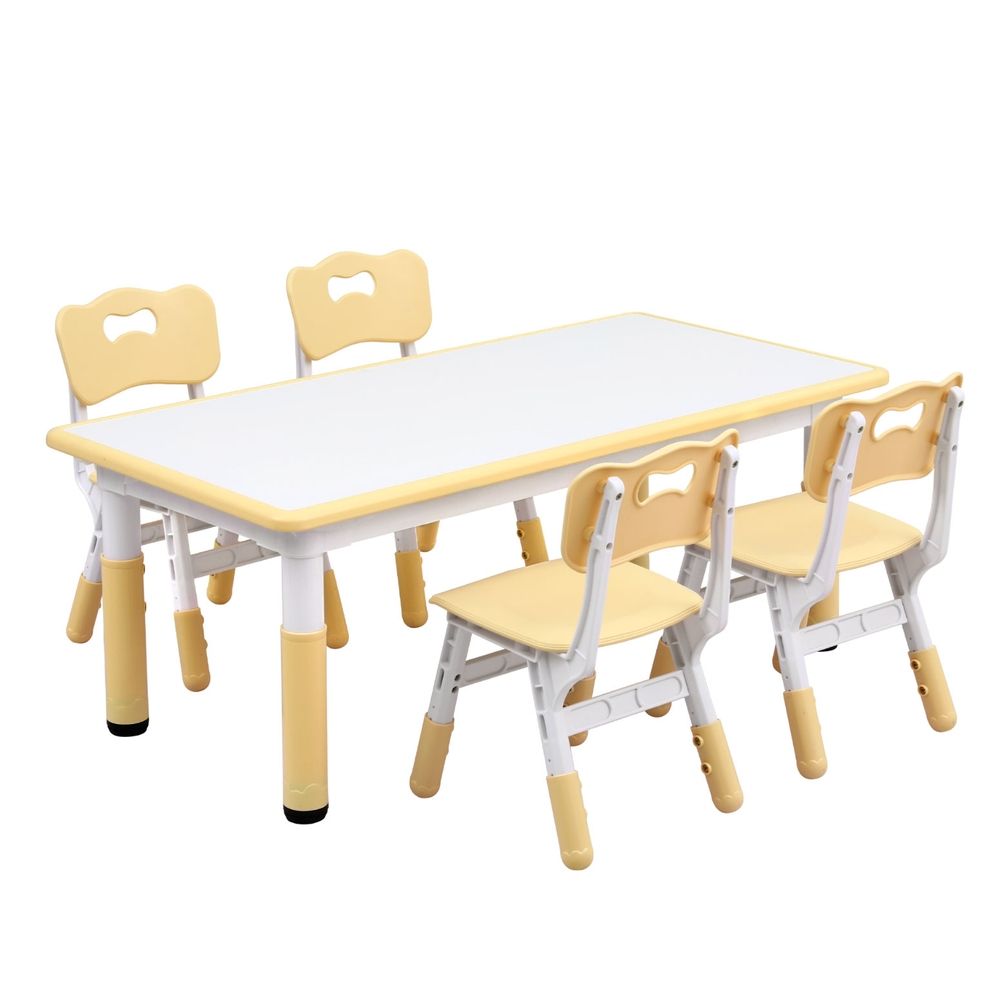 Keezi Kids Table and 4 Chairs Set Height Adjustable Toddler Desk and Chair Set for Ages 3-8 – Yellow — product image 3