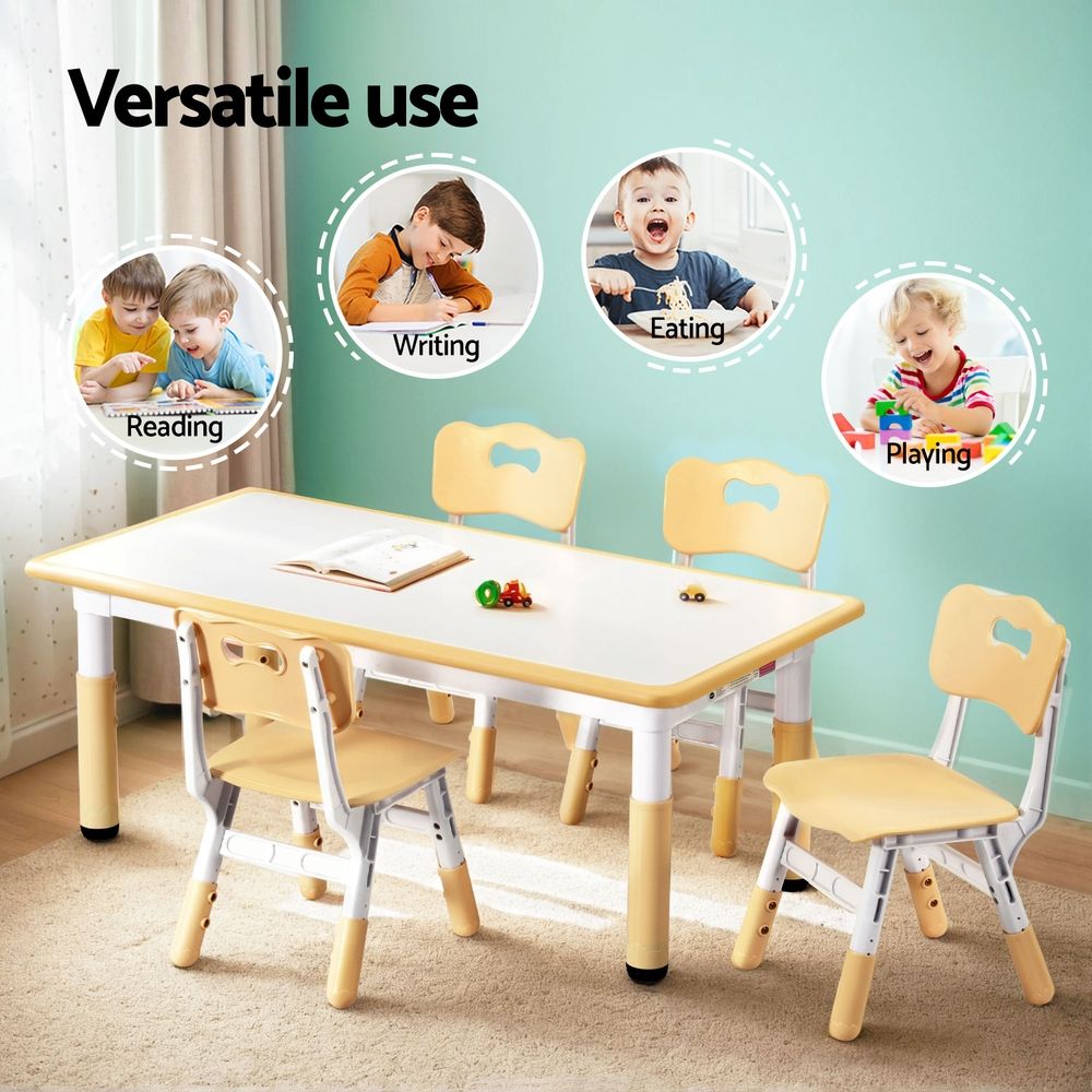 Keezi Kids Table and 4 Chairs Set Height Adjustable Toddler Desk and Chair Set for Ages 3-8 – Yellow — product image 4
