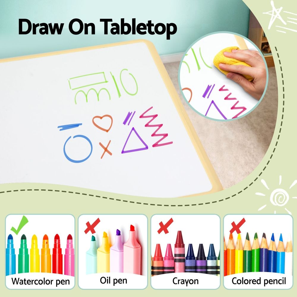 Keezi Kids Table and 4 Chairs Set Height Adjustable Toddler Desk and Chair Set for Ages 3-8 – Yellow — product image 5