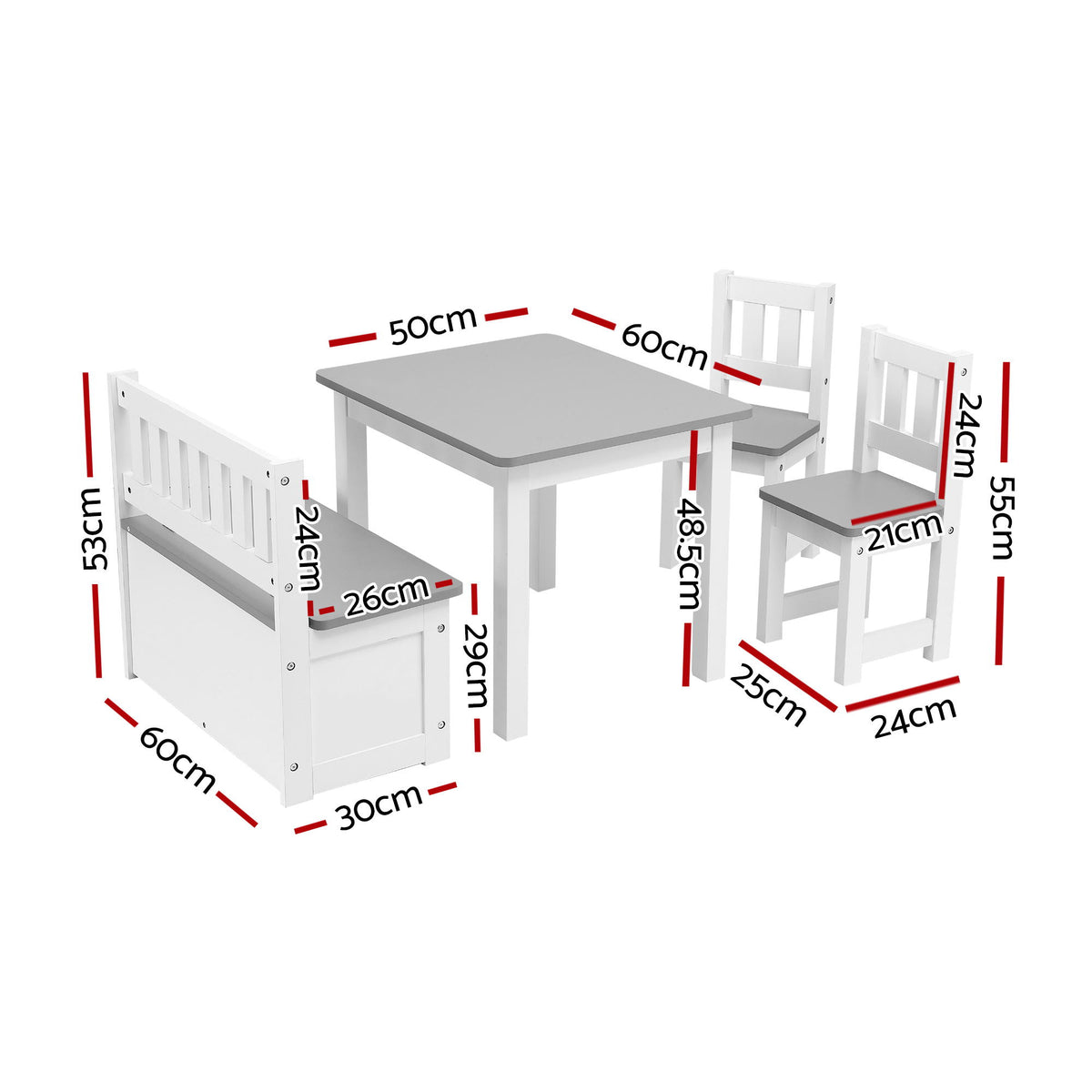 Keezi 4-Piece Kids Table & Chair Set with Storage – Grey — product image 2