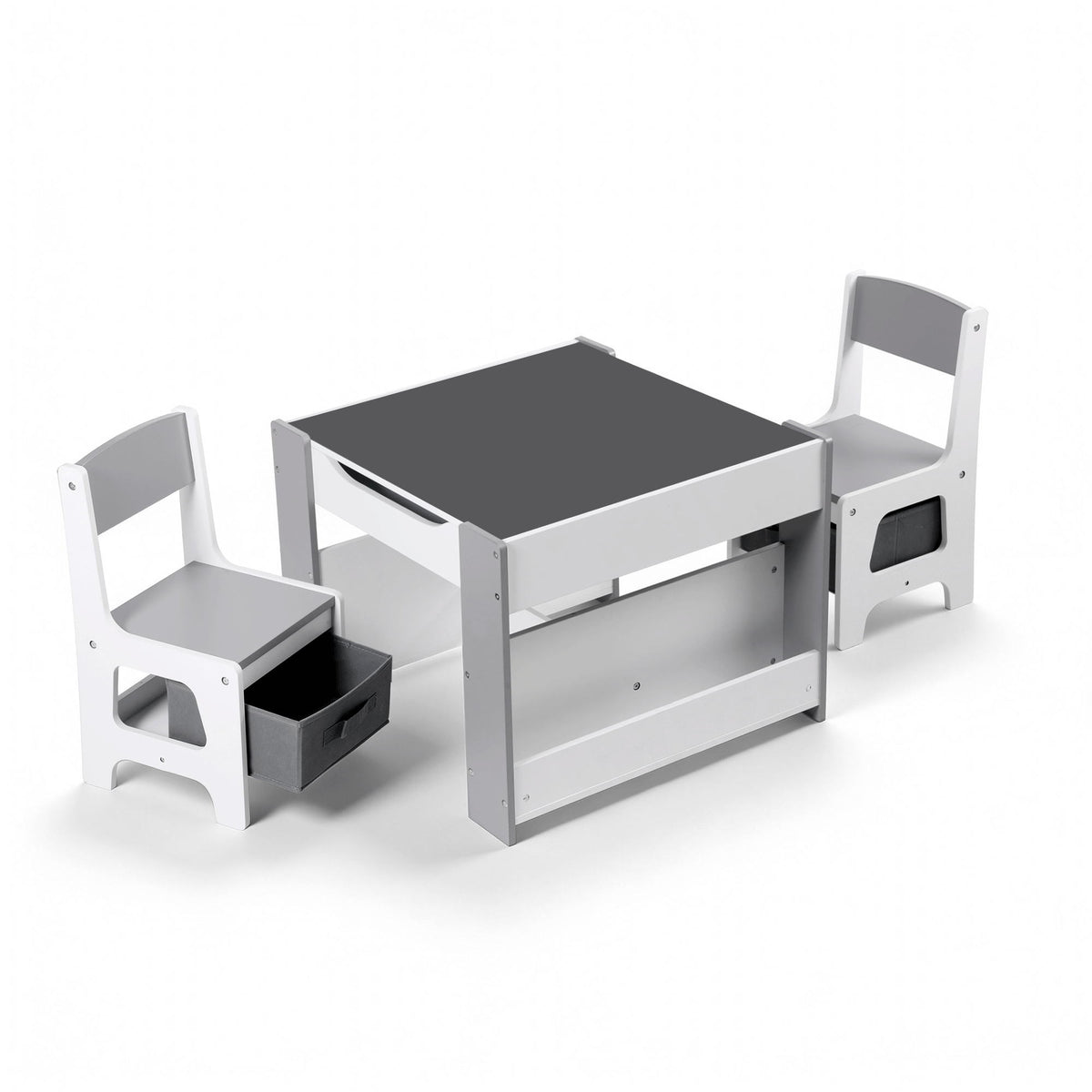 Keezi Kids Table and Chair Set, 4 in 1 Wooden Activity Table with Bookcase – Grey — product image 1