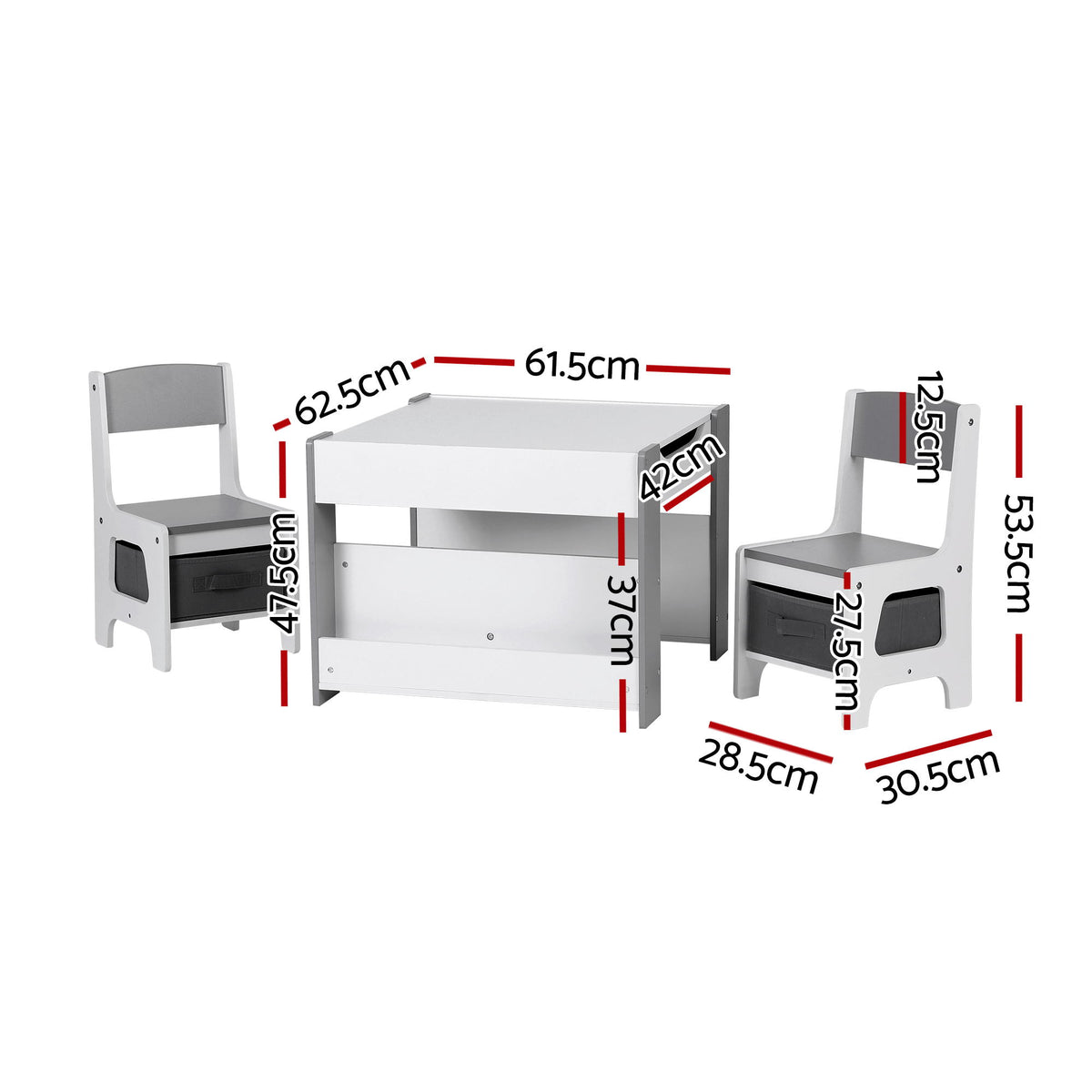 Keezi Kids Table and Chair Set, 4 in 1 Wooden Activity Table with Bookcase – Grey — product image 2