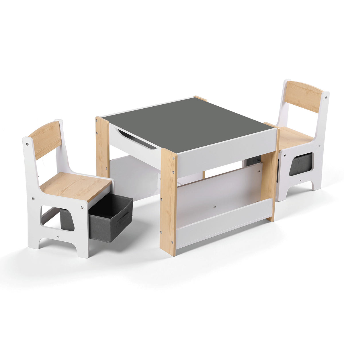 Keezi Kids Table and Chair Set, 4 in 1 Wooden Activity Table with Bookcase – Natural — product image 1