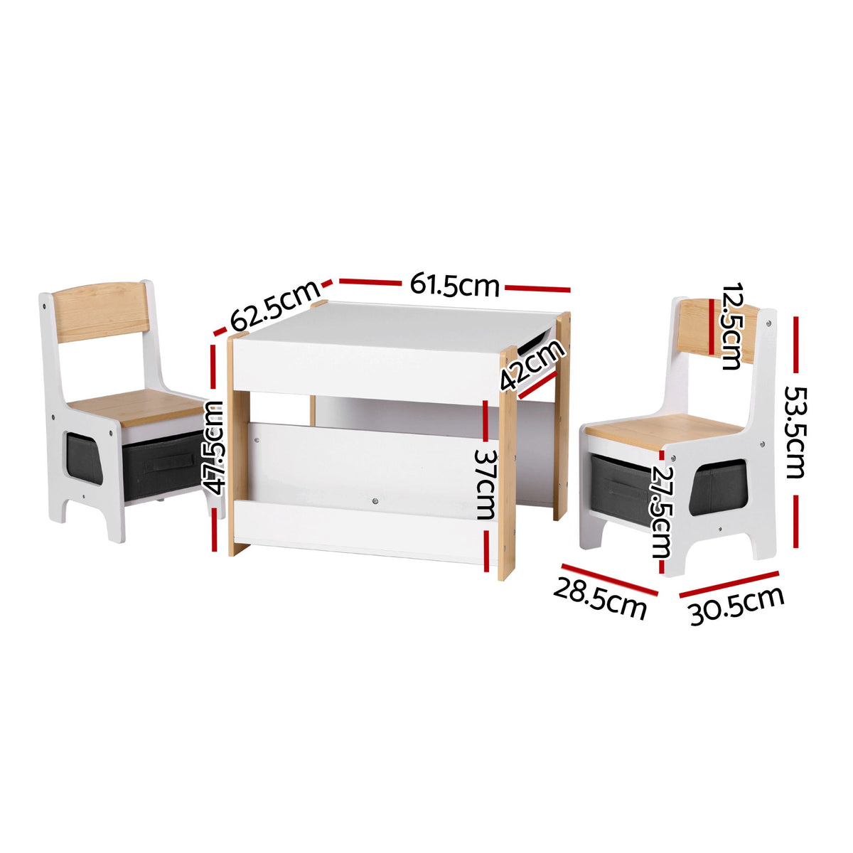 Keezi Kids Table and Chair Set, 4 in 1 Wooden Activity Table with Bookcase – Natural — product image 2