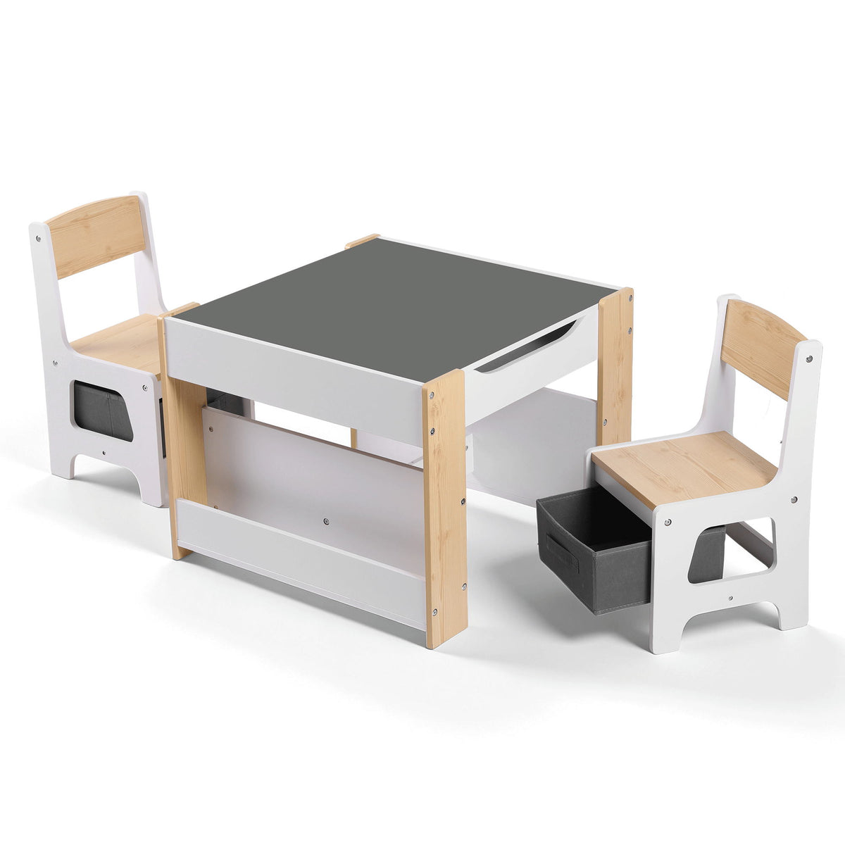 Keezi Kids Table and Chair Set, 4 in 1 Wooden Activity Table with Bookcase – Natural — product image 3