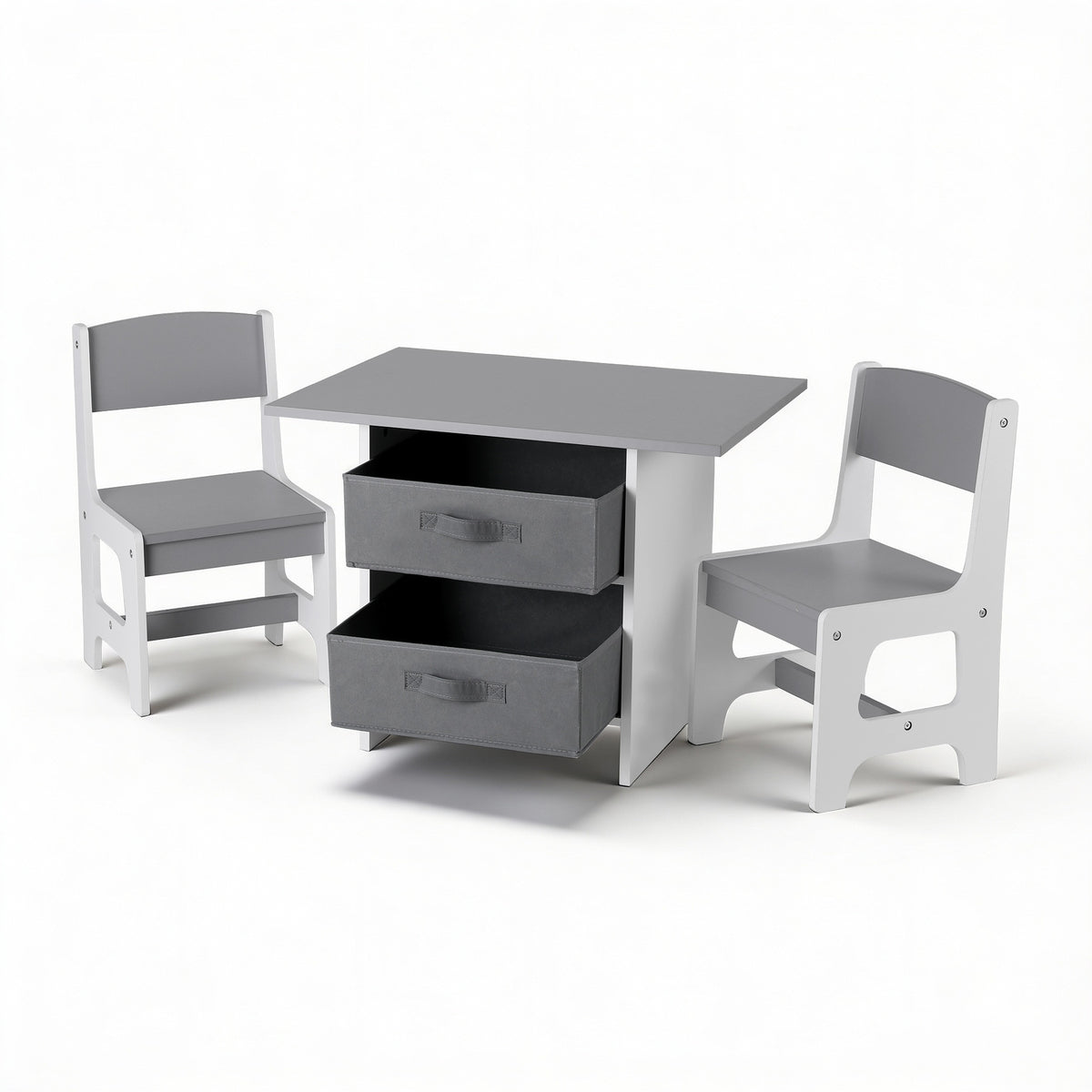 Keezi Wooden Table & 2 Chairs with Drawers — Grey — product image 1