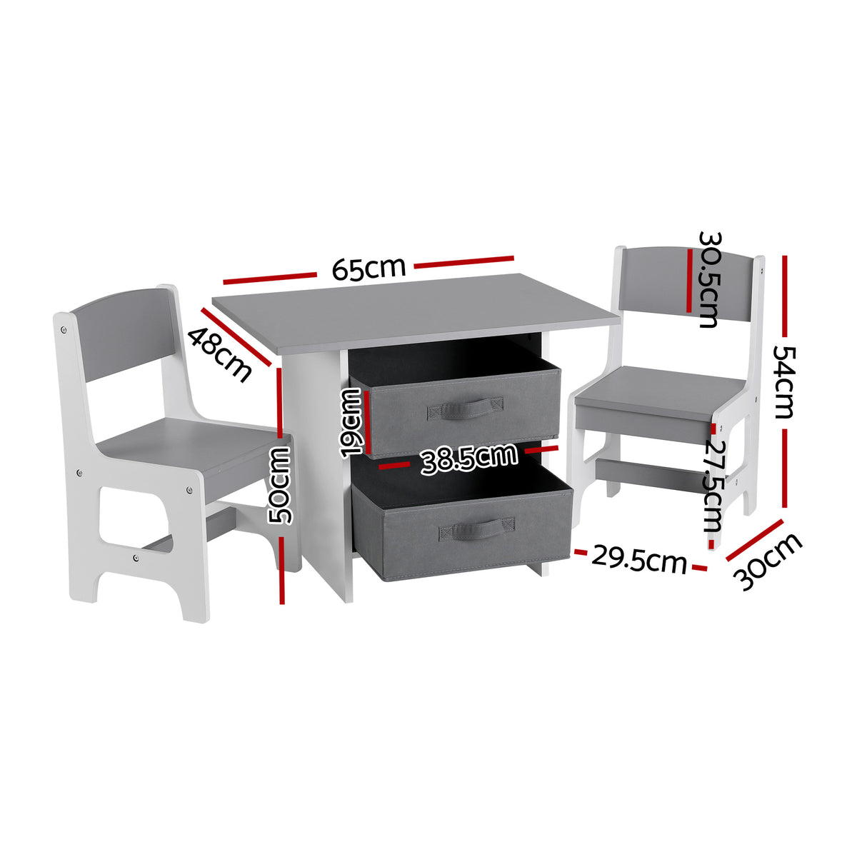 Keezi Wooden Table & 2 Chairs with Drawers — Grey — product image 2