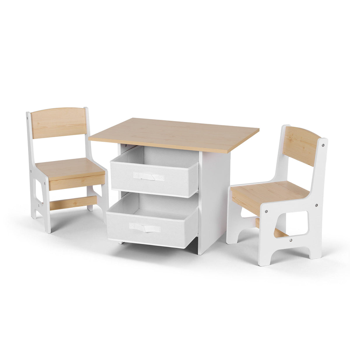 Keezi Wooden Table & 2 Chairs with Drawers — Natural — product image 1