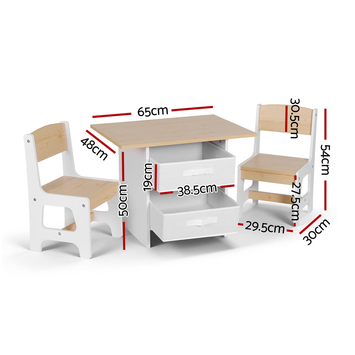 Keezi Wooden Table & 2 Chairs with Drawers — Natural — product image 2