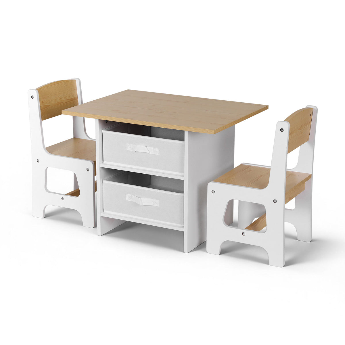 Keezi Wooden Table & 2 Chairs with Drawers — Natural — product image 3