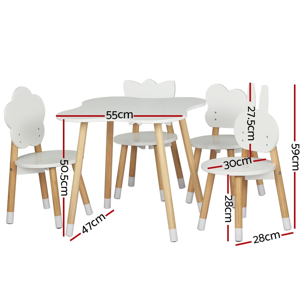Keezi Kids' Table & Four Shape Chairs — White & Natural