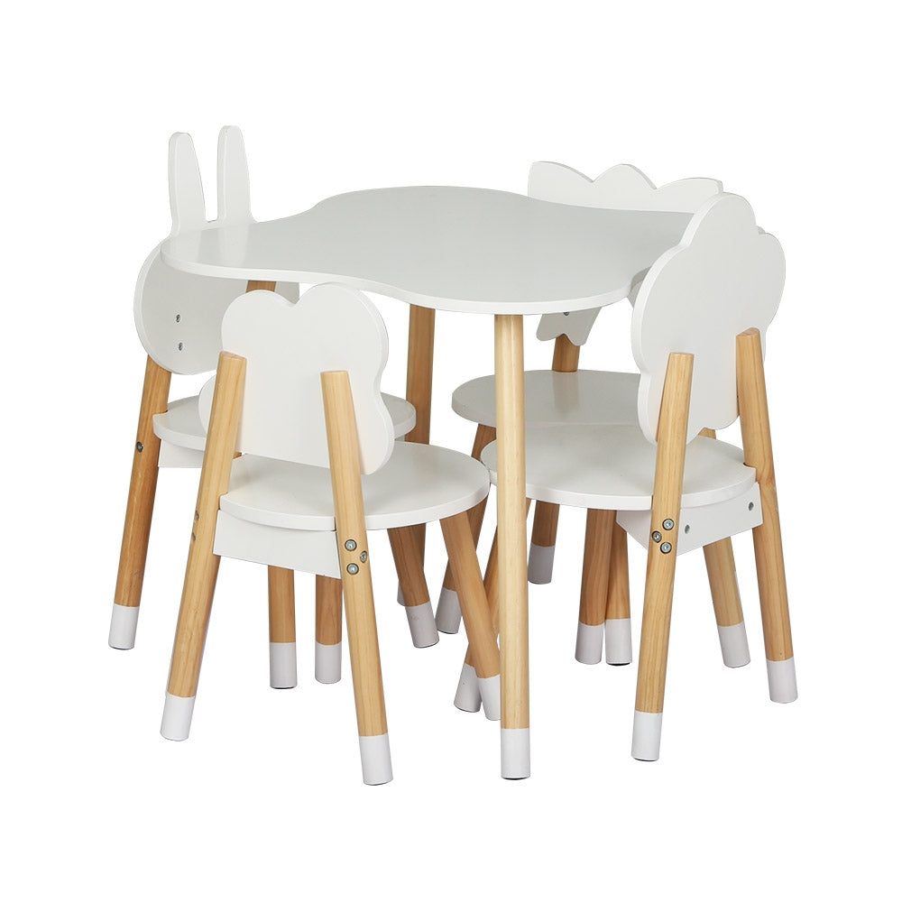 Keezi Kids' Table & Four Shape Chairs — White & Natural