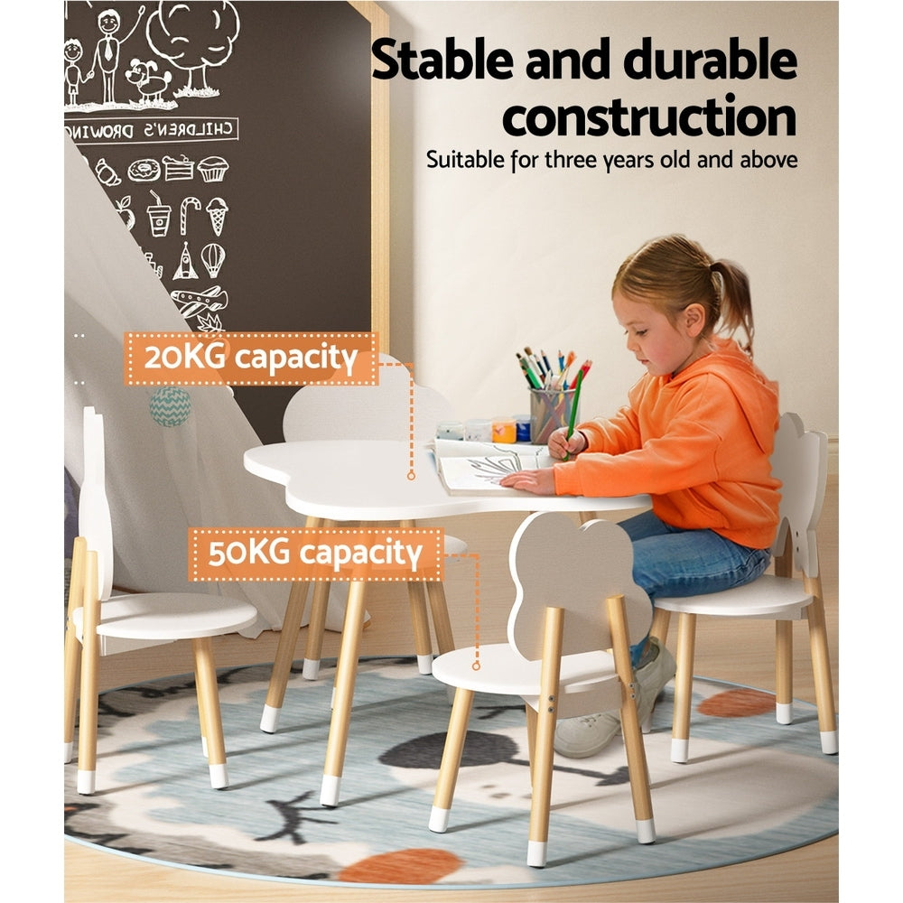 Keezi Kids' Table & Four Shape Chairs — White & Natural