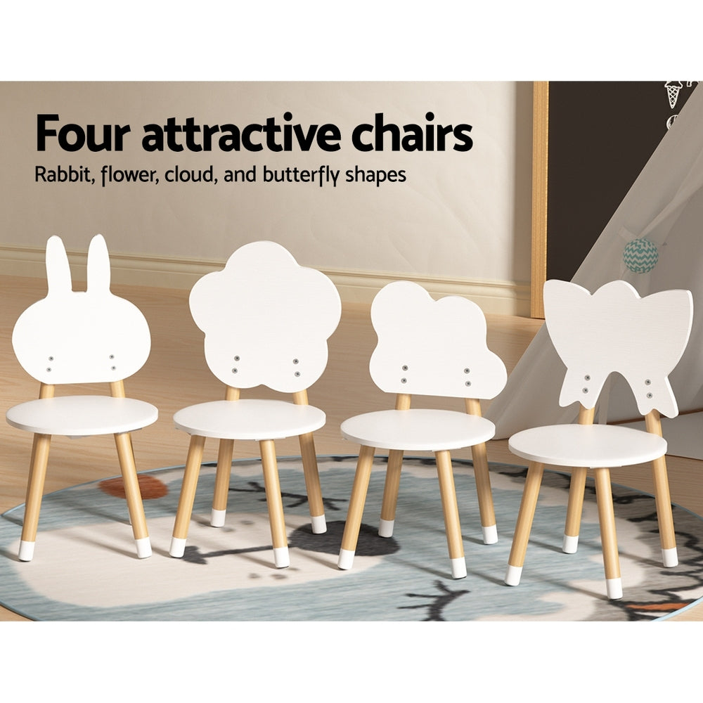 Keezi Kids' Table & Four Shape Chairs — White & Natural