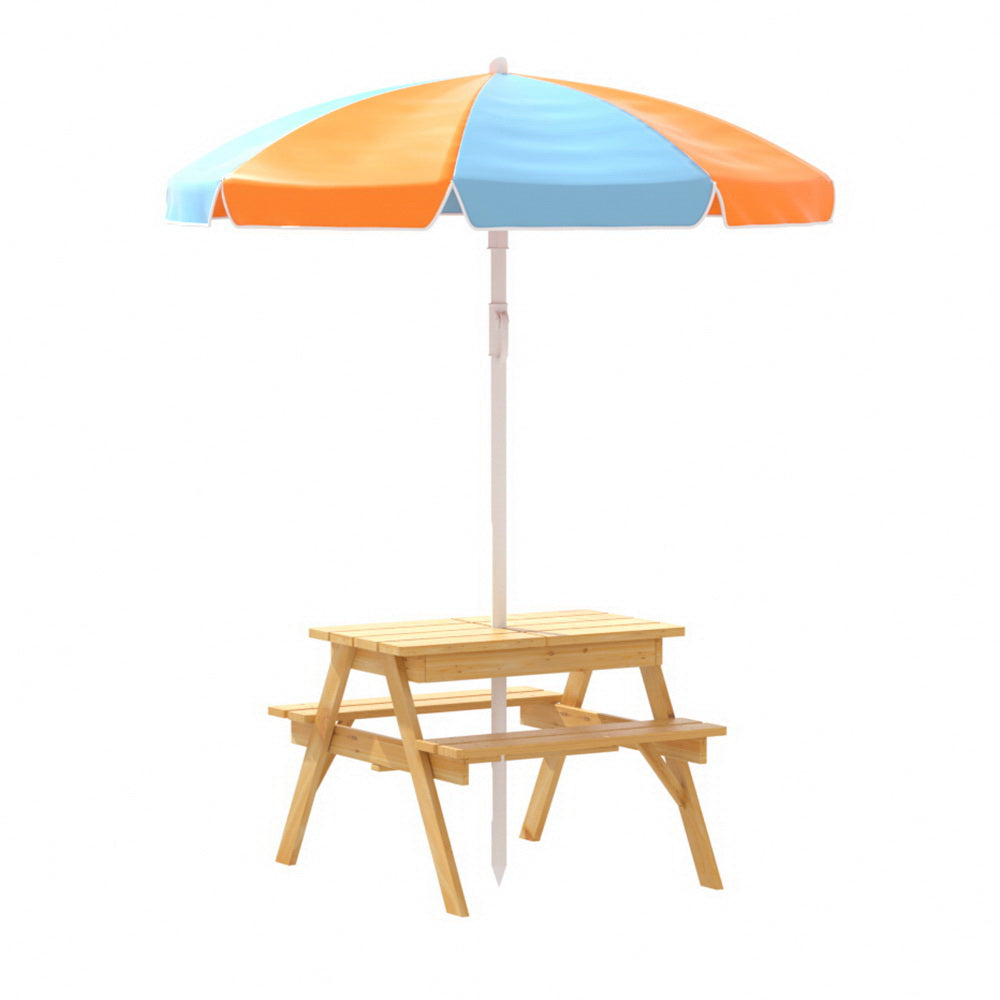 Keezi Picnic Table & Umbrella with Sand & Water Play — product image 1