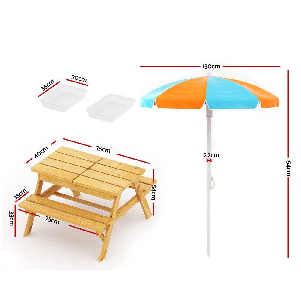 Keezi Picnic Table & Umbrella with Sand & Water Play — product image 2