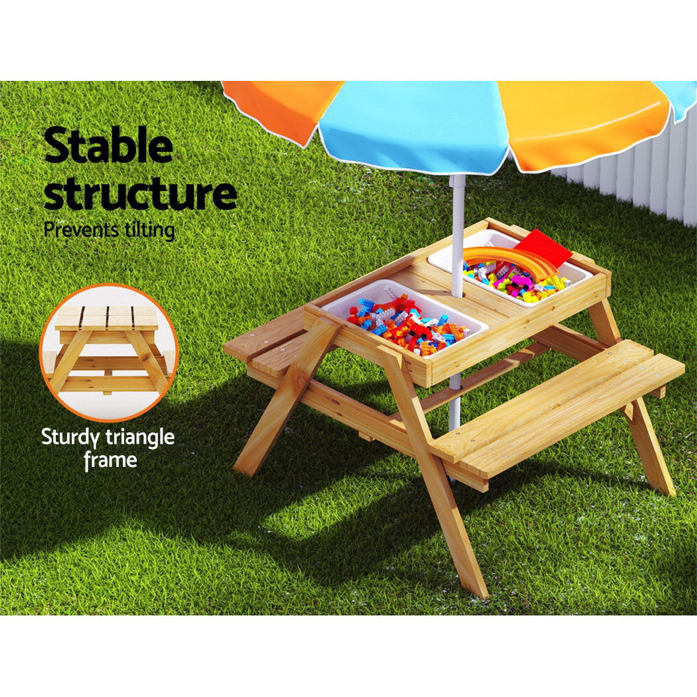 Keezi Picnic Table & Umbrella with Sand & Water Play — product image 5