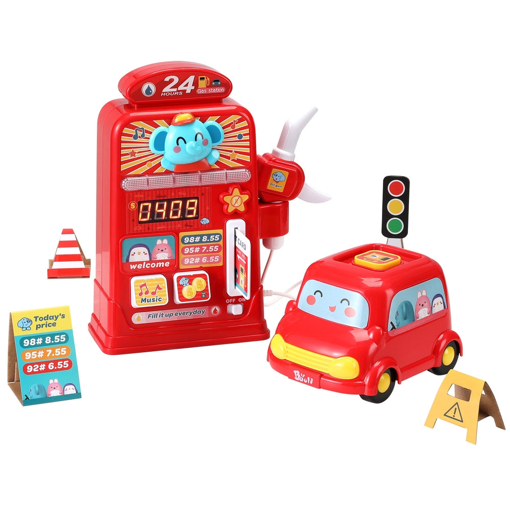 Keezi red toy petrol station and car playset