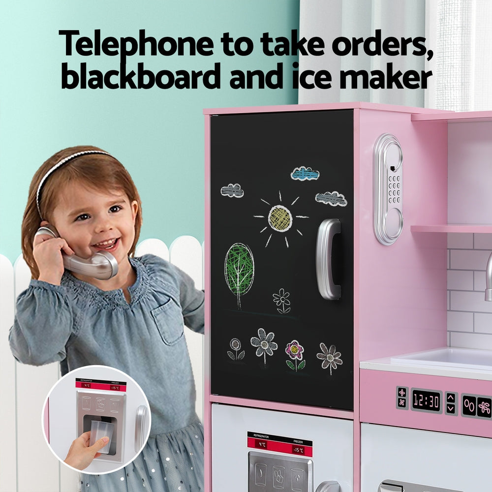 Keezi Wooden Play Kitchen with Blackboard — Pink, 80 cm — product image 4