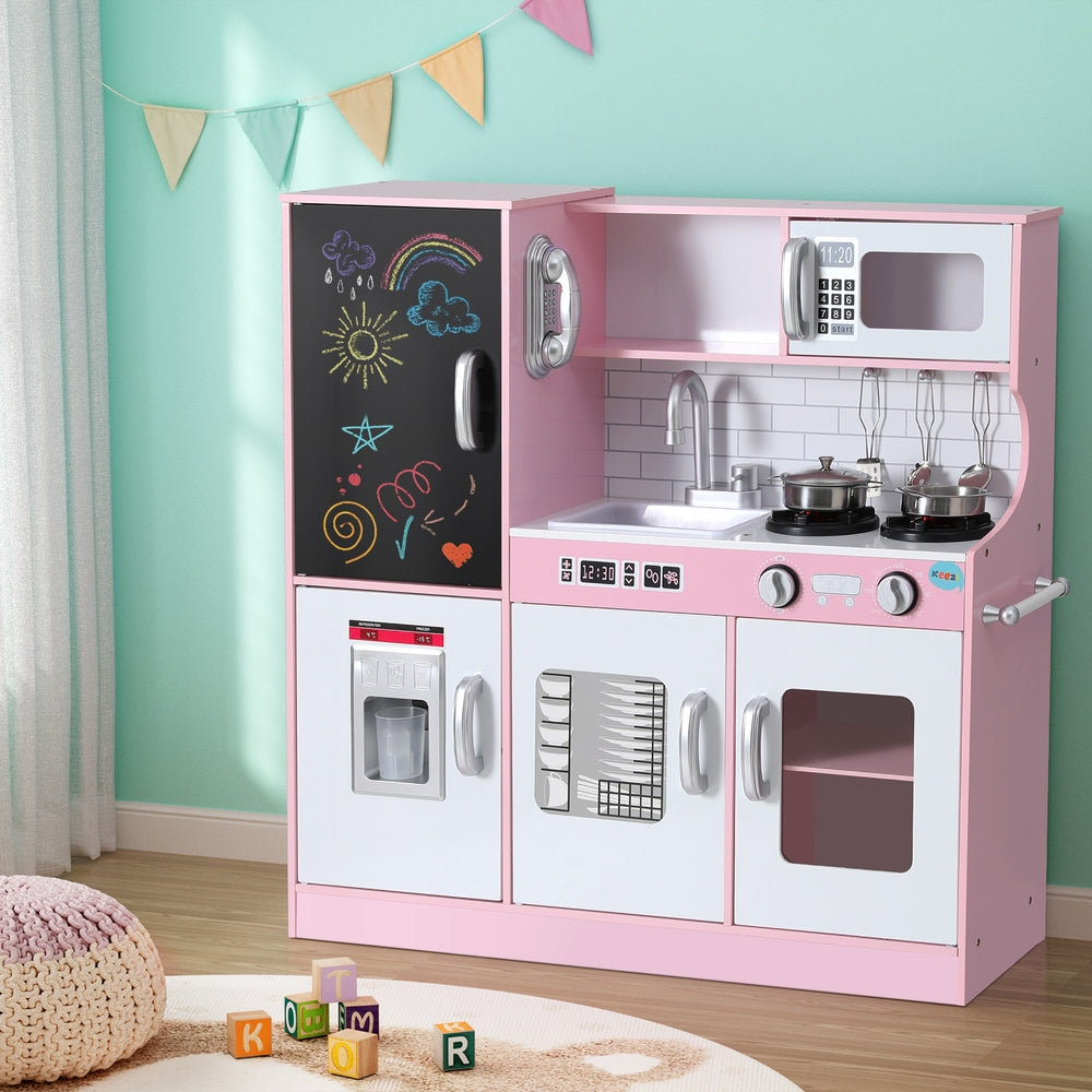 Keezi Wooden Play Kitchen with Blackboard — Pink, 80 cm — product image 7
