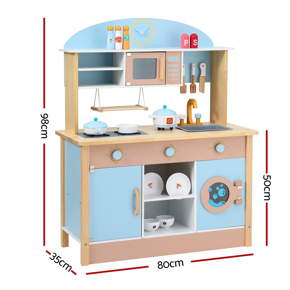 Keezi Wooden Play Kitchen with Oven & Dishwasher — Blue, 80 cm — product image 2