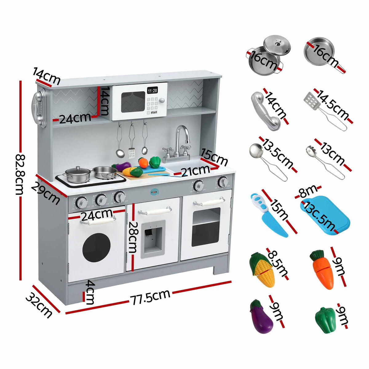 Keezi Wooden Play Kitchen & Food Set — Grey, 82 cm — product image 2
