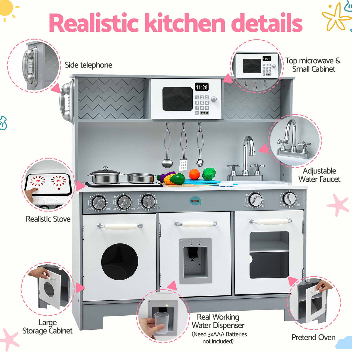 Keezi Wooden Play Kitchen & Food Set — Grey, 82 cm — product image 4