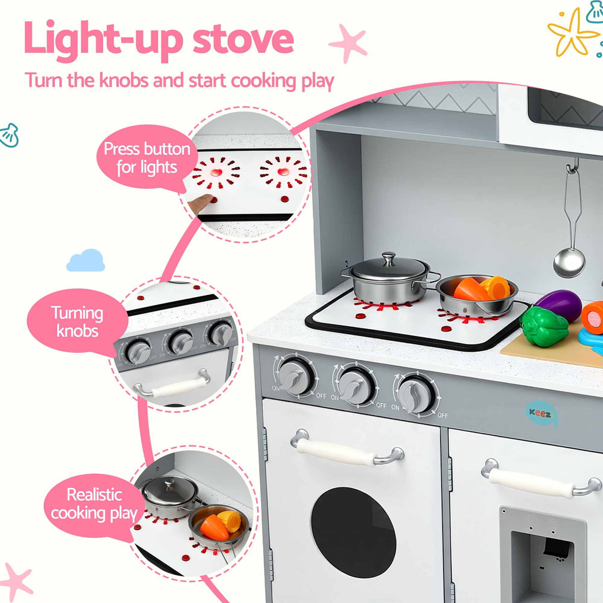 Keezi Wooden Play Kitchen & Food Set — Grey, 82 cm — product image 5