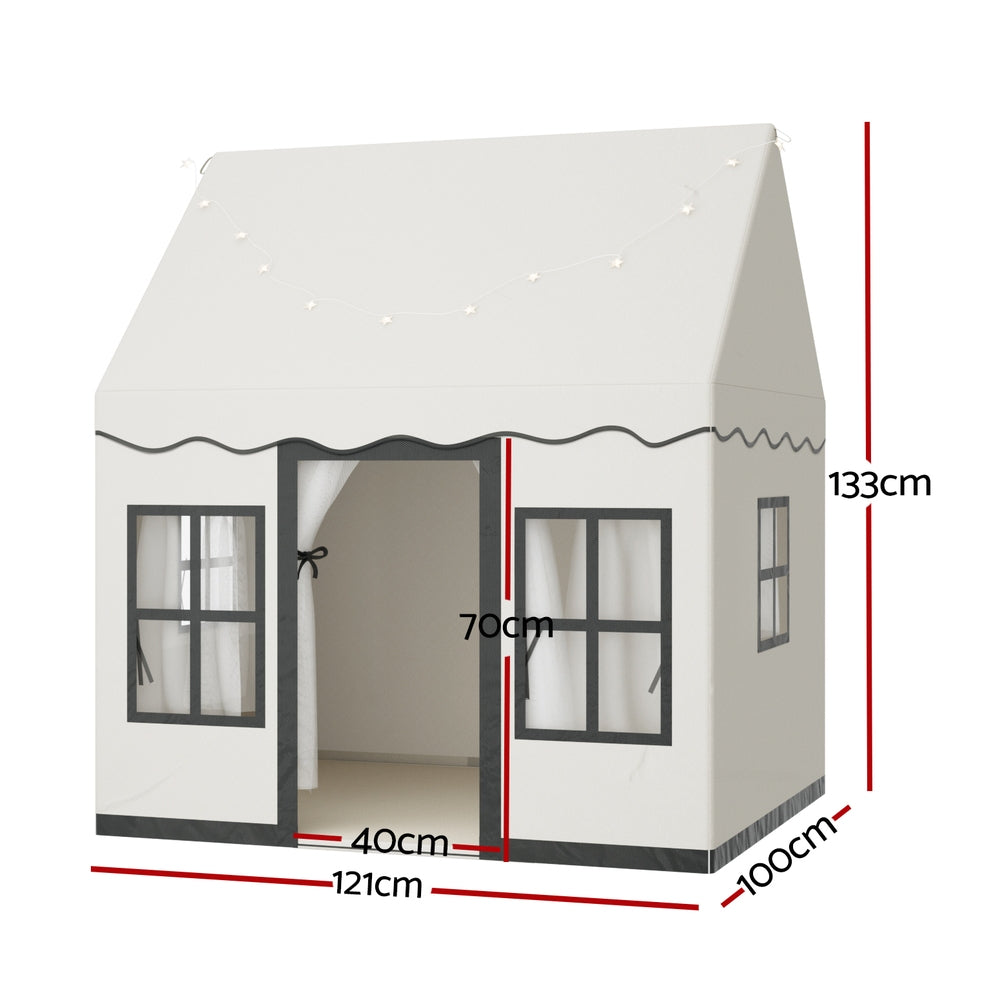 Keezi Play Tent with Star Lights & Floor Mat — White