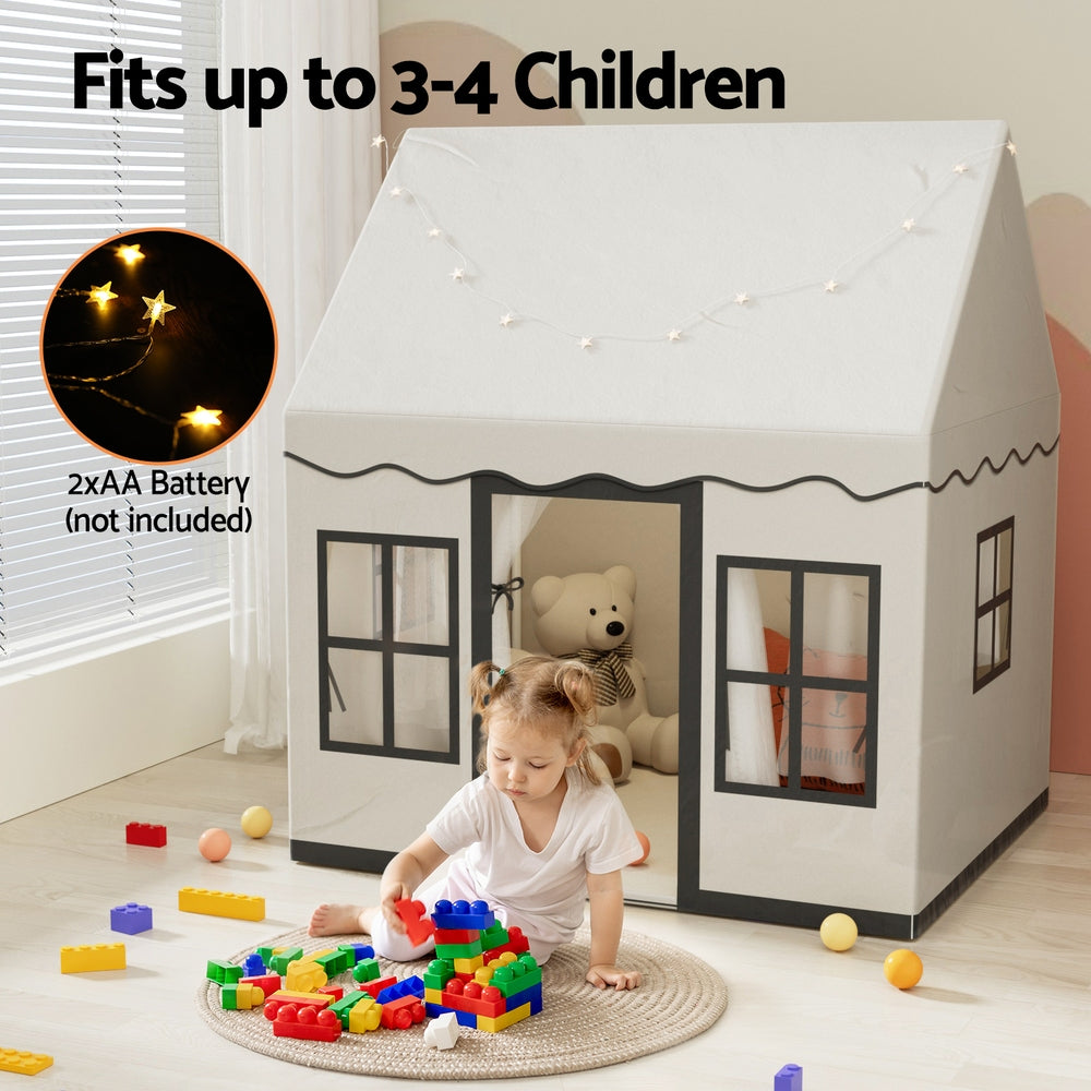 Keezi Play Tent with Star Lights & Floor Mat — White