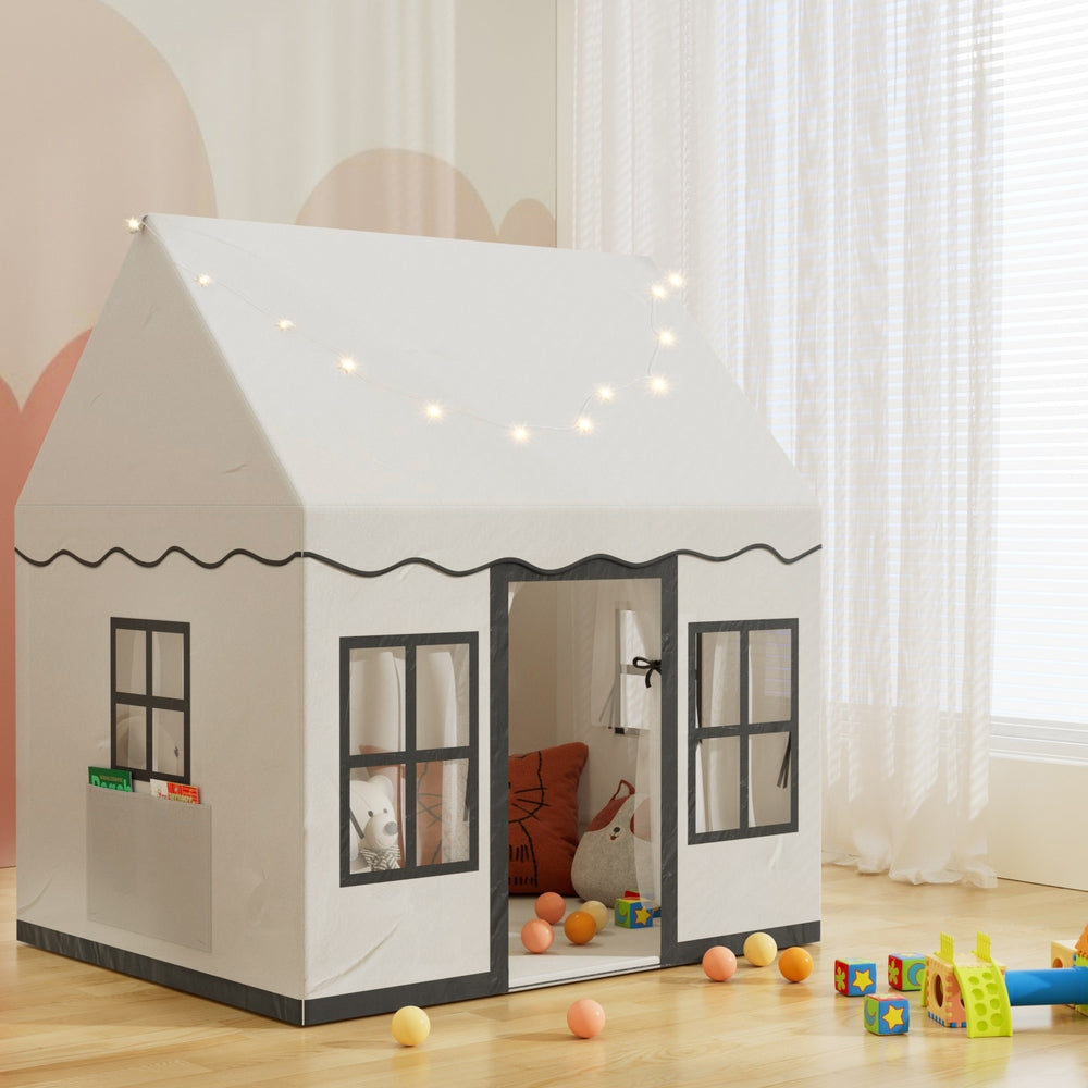 Keezi Play Tent with Star Lights & Floor Mat — White