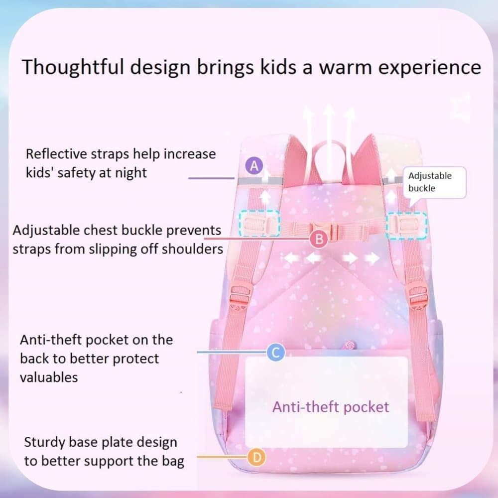 School Backpack with Reflective Strap — Purple — product image 7