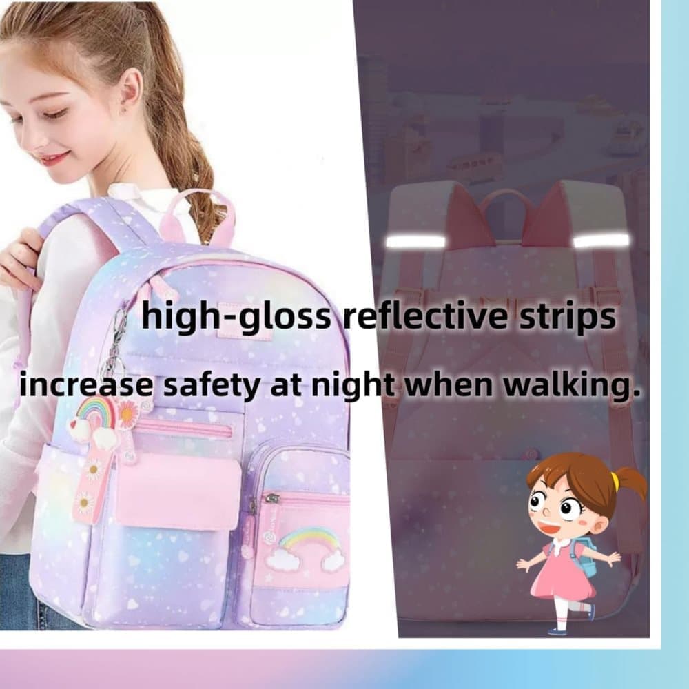 School Backpack with Reflective Strap — Purple — product image 8