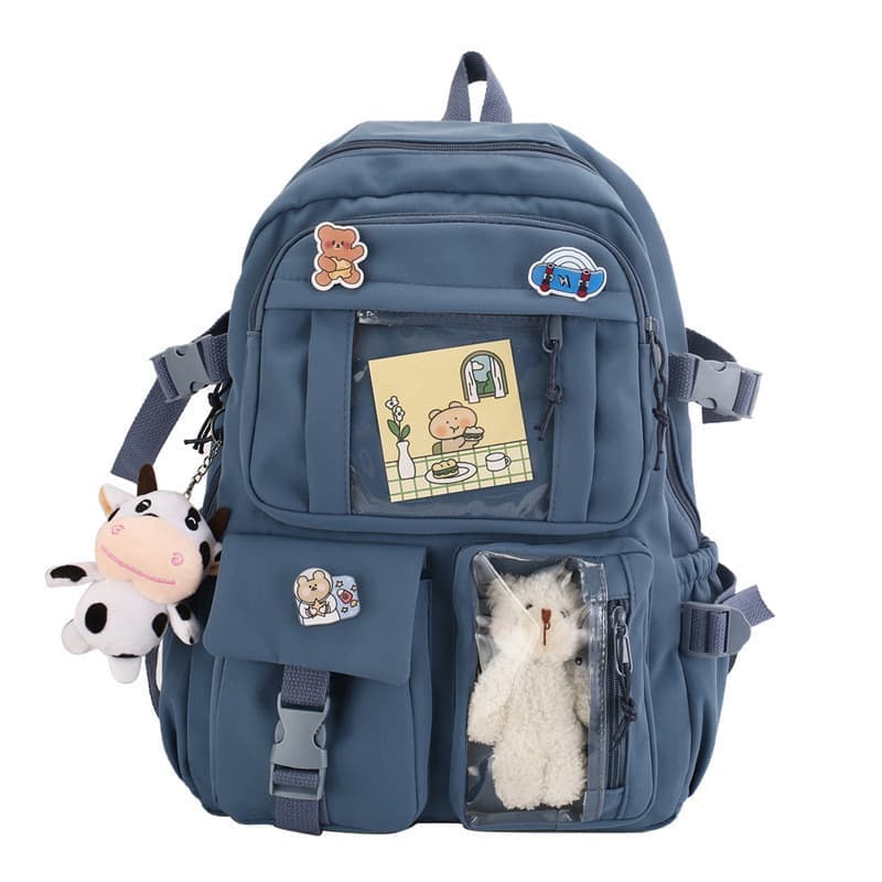 School Backpack with Accessories & Plush Charm — Blue — product image 1