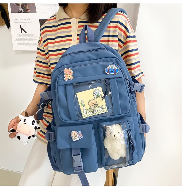 School Backpack with Accessories & Plush Charm — Blue — product image 2