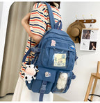 School Backpack with Accessories & Plush Charm — Blue — product image 4