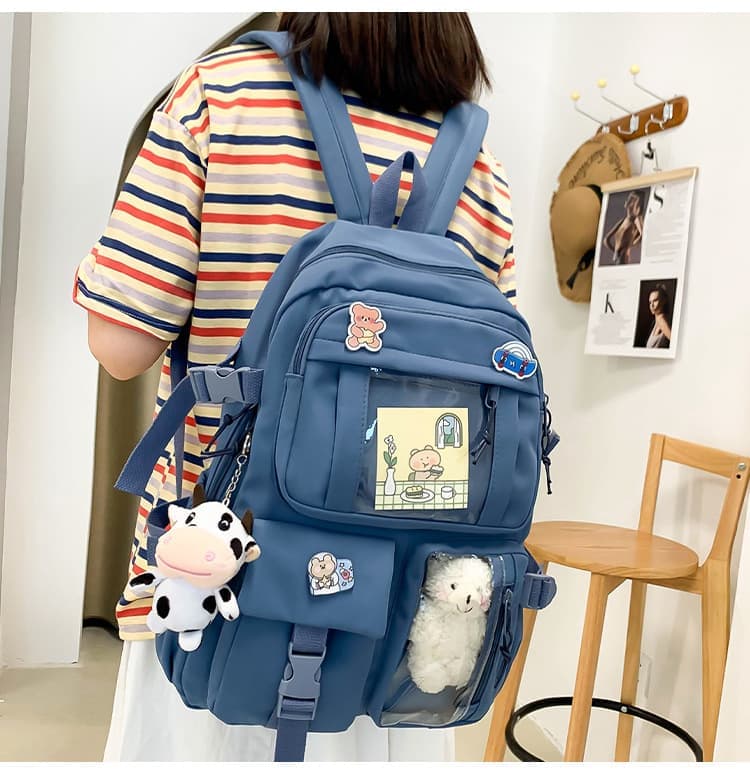 School Backpack with Accessories & Plush Charm — Blue — product image 5