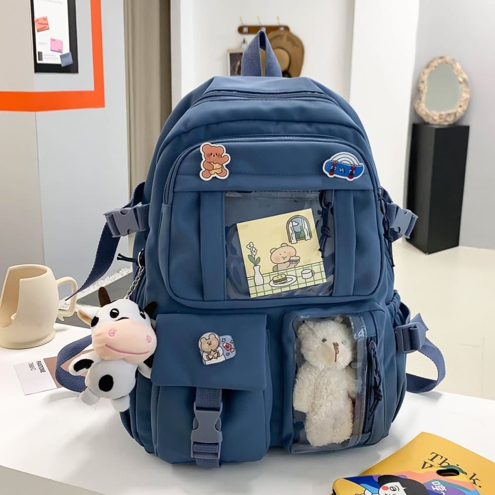 School Backpack with Accessories & Plush Charm — Blue — product image 6