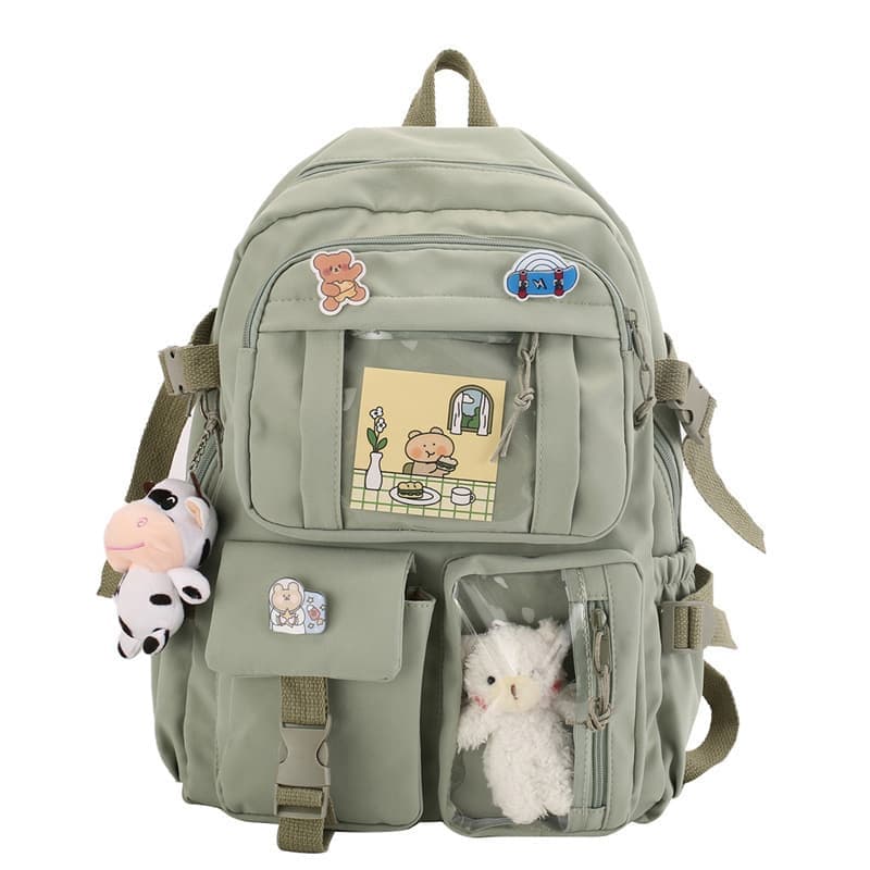 School Backpack with Accessories & Plush Charm — Green — product image 1