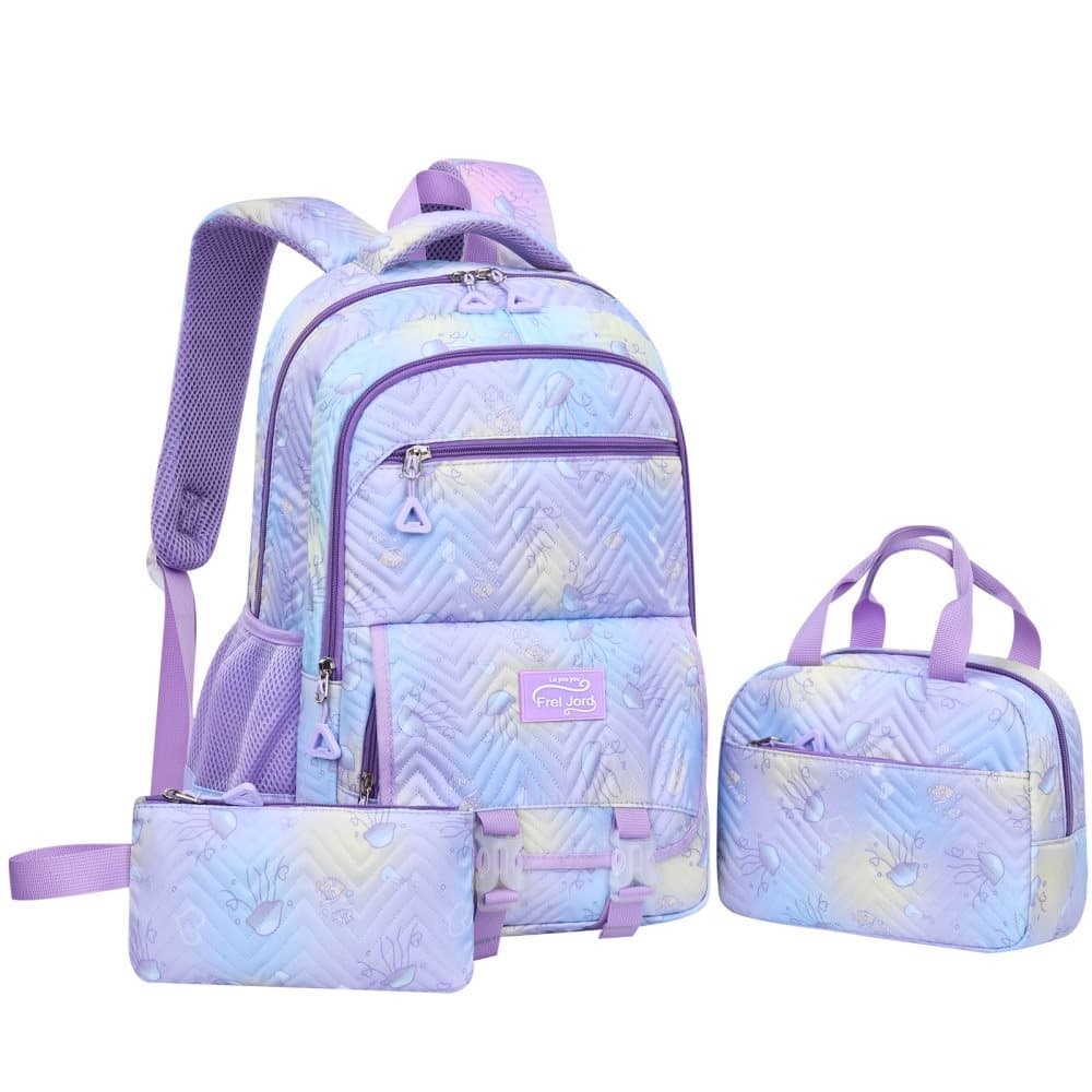 School Backpack, Lunch Bag & Pencil Case — Purple, 3-Piece Set — product image 1