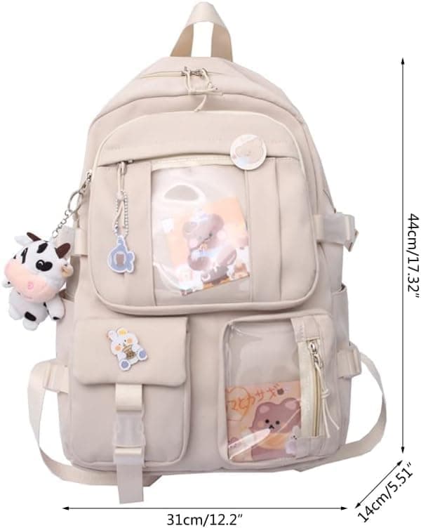 School Backpack with Pins & Plush Charm — Pink — product image 2