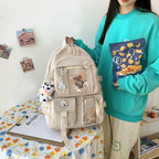 School Backpack with Pins & Plush Charm — Pink — product image 5