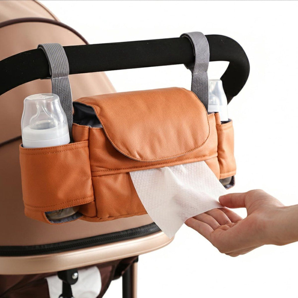 Pram Storage Bag with Cup Holder & Tissue Pocket — Brown — product image 1