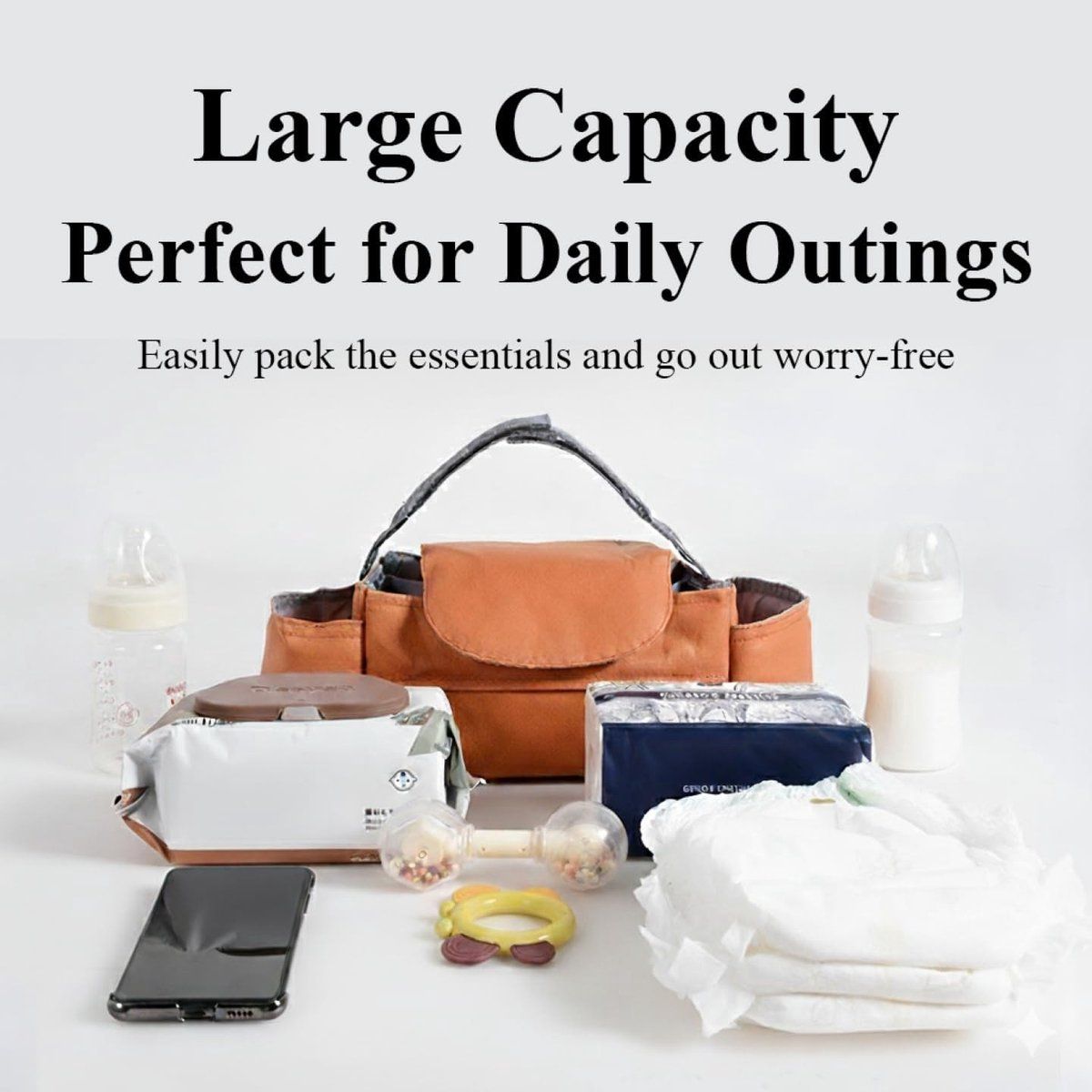 Pram Storage Bag with Cup Holder & Tissue Pocket — Brown — product image 2