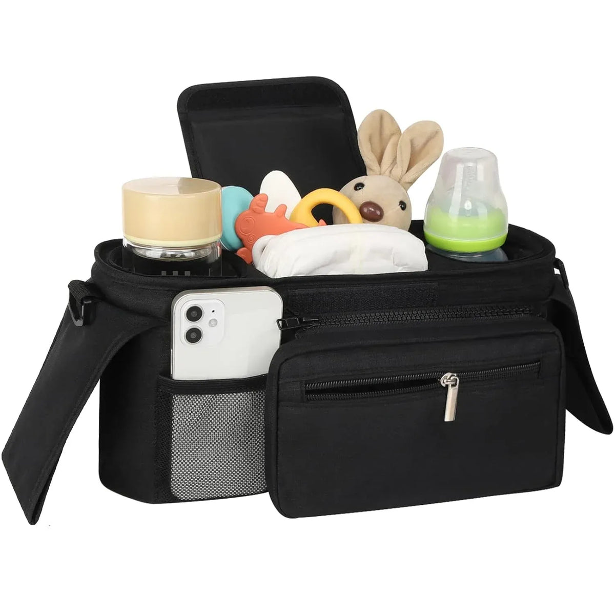 Pram Organiser with Insulated Cup Holders & Phone Pouch — Black — product image 3